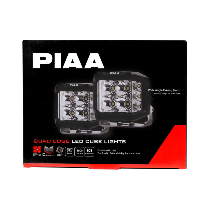 PIAA DKQE39E Paire de feux LED auxiliaires cubiques 5600K (9,7 × 8,9 × 7,3 cm) – Éclairage longue portée – Auto / 4x4 / Moto