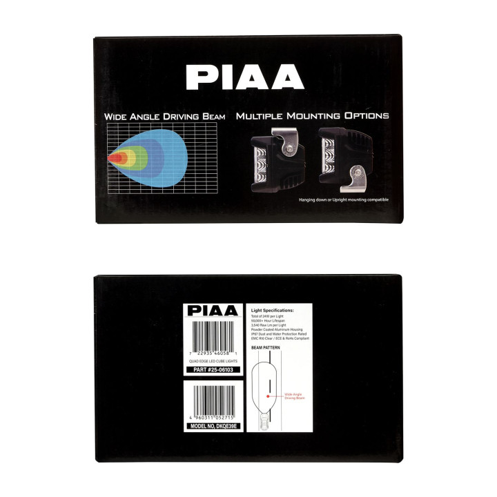 PIAA DKQE39E Paire de feux LED auxiliaires cubiques 5600K (9,7 × 8,9 × 7,3 cm) – Éclairage longue portée – Auto / 4x4 / Moto