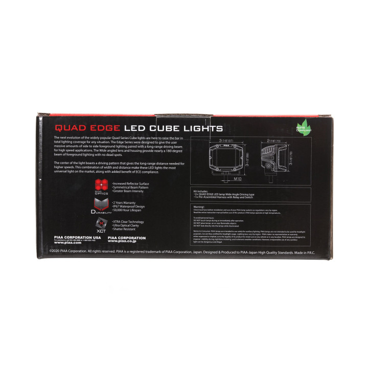 PIAA DKQE39E Paire de feux LED auxiliaires cubiques 5600K (9,7 × 8,9 × 7,3 cm) – Éclairage longue portée – Auto / 4x4 / Moto