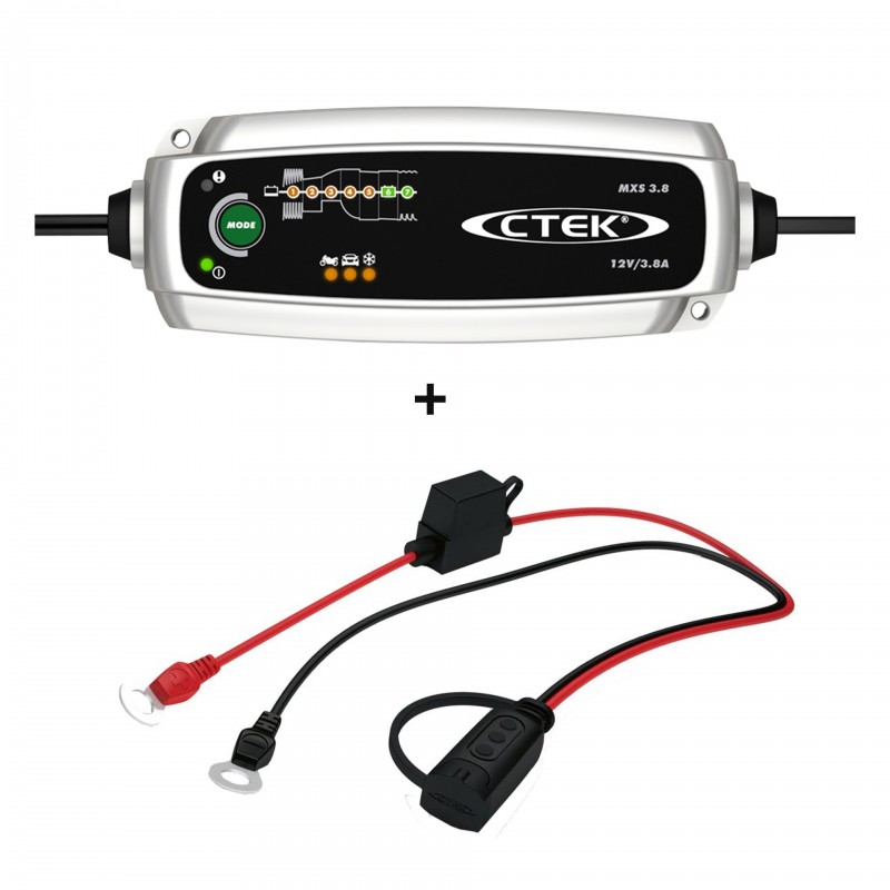 Kit CTEK MXS 3.8 + connexion rapide avec indicateur LED - Chargeur