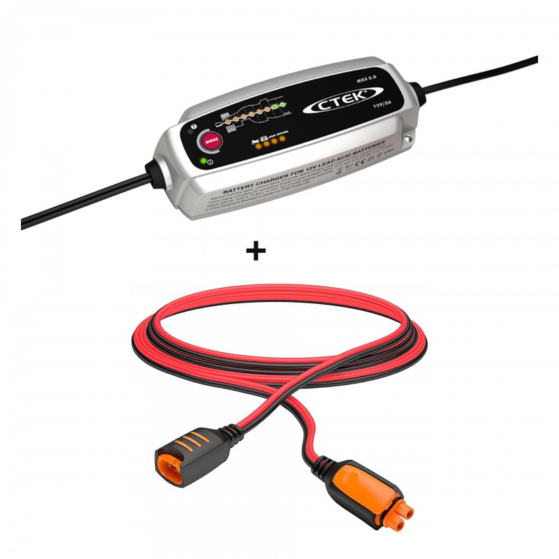 Kit CTEK MXS 5.0 + cable rallonge 2,5m-Chargeur de batterie intelligent -  12V 5A, pour batterie Auto, Moto, Jetski…