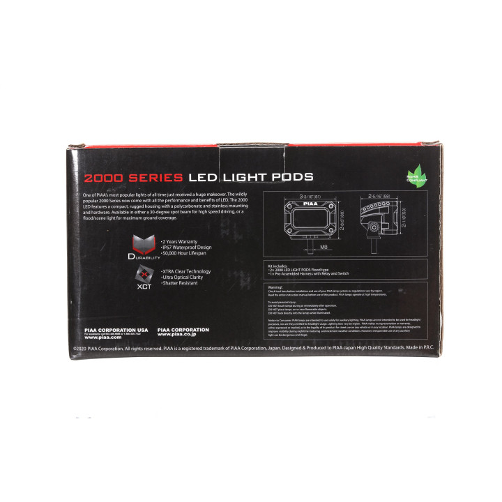 PIAA DKCL203 Paire de feux LED auxiliaires carrés 5600K (8,1 × 6,0 × 5,8 cm) – Faisceau étroit – Auto / Moto / Off-road