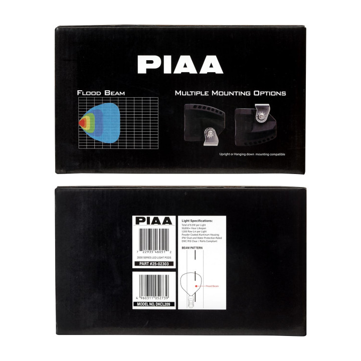 PIAA DKCL209 Paire de feux LED auxiliaires carrés 5600K (8,1 × 6,0 × 5,8 cm) – Faisceau large – Auto / Moto / Off-road