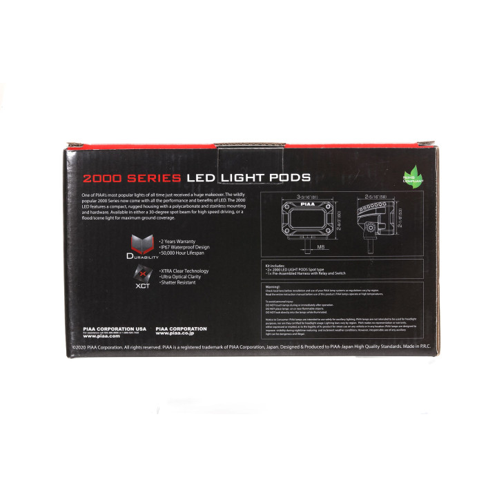 PIAA DKCL209 Pair of square auxiliary LED lights 5600K (8.1 × 6.0 × 5.8 cm) – Wide beam – Auto / Motorcycle / Off-road