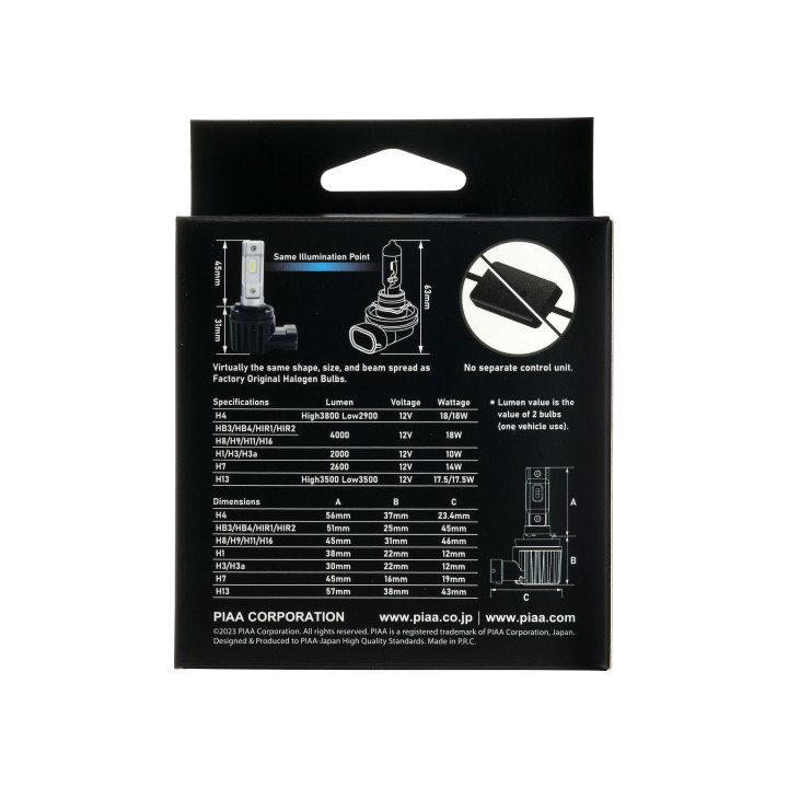 PIAA LEH172E Paire d'ampoules LED conversion pour phares H11/H8/H9/H16  6600K/18W
