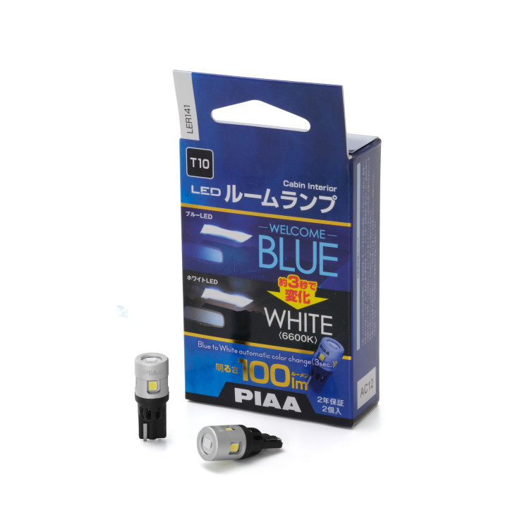 PIAA LER141 Paire d’ampoules LED Intérieur T10 – Welcome Blue puis Blanc 6600K – 100 lm – Éclairage habitacle 12V