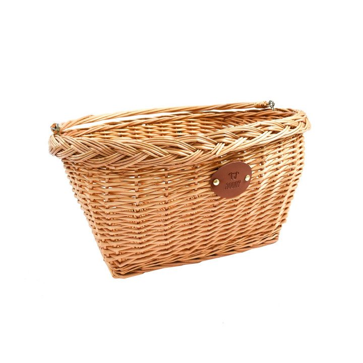Open front wicker bicycle basket handlebar mount