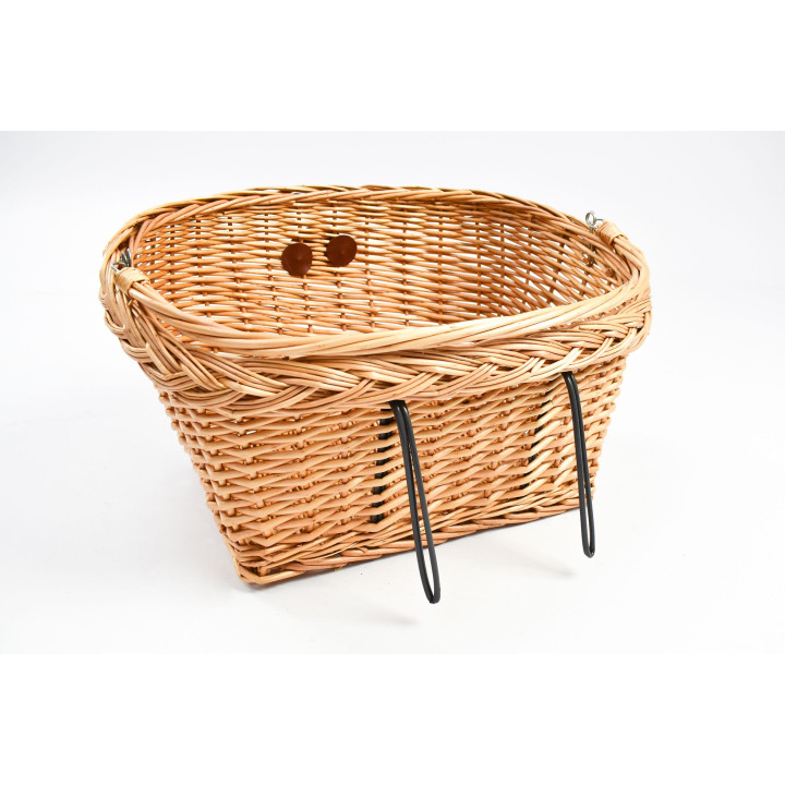 Open front wicker bicycle basket handlebar mount