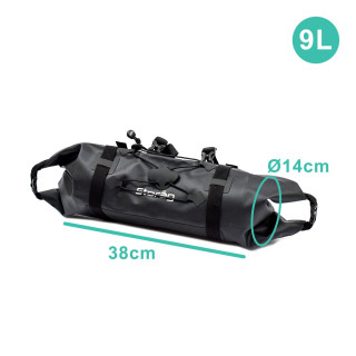 Sac Guidon Vélo Étanche 9L Storåg – Sac de Guidon Waterproof 600D TPU – Fermeture Roll-Top Double Face – Fixation Velcro – Éléme