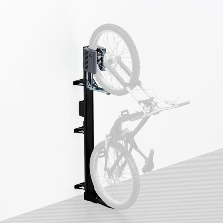 Support Vélo Vertical EasyLift Pivotant avec Assistance au Levage et Support de Chargeur E-Bike
